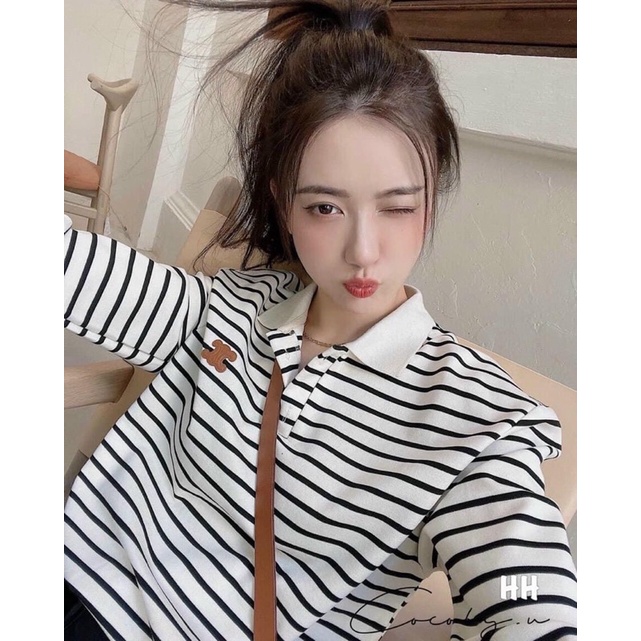 [FREESHIP - HÀNG LOẠI 1] ÁO KẺ CỔ ĐỨC MÁC DA DÀI TAY NỮ ĐẸP