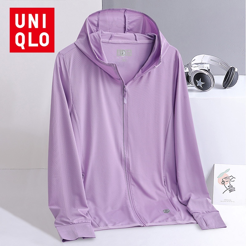 Uniqlo Nữ Chống Nắng Có Mũ Trùm Đầu Đi Biển Ngoài Trời Đi Bộ Đường Dài Áo Khoác Thoáng Khí Bảo Vệ Tia Uv Áo Khoác Mỏng