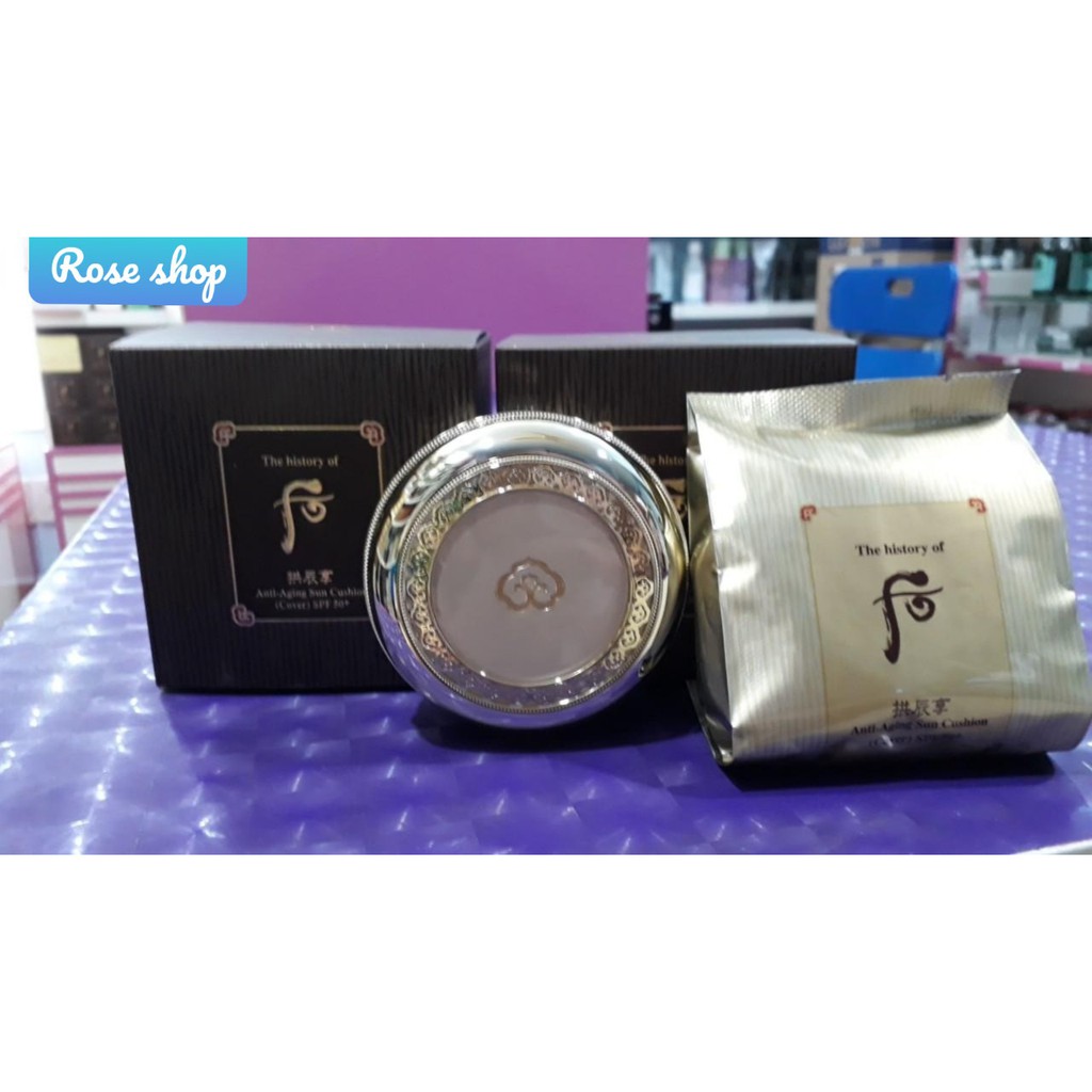 Phấn nước Whoo trang điểm  Anti-Aging Sun Cushion Cover SPF50+/PA+++