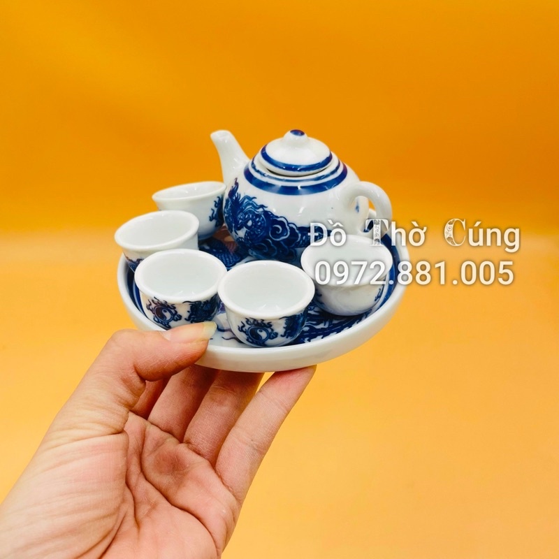 Bộ ấm chén pha trà thờ men lam