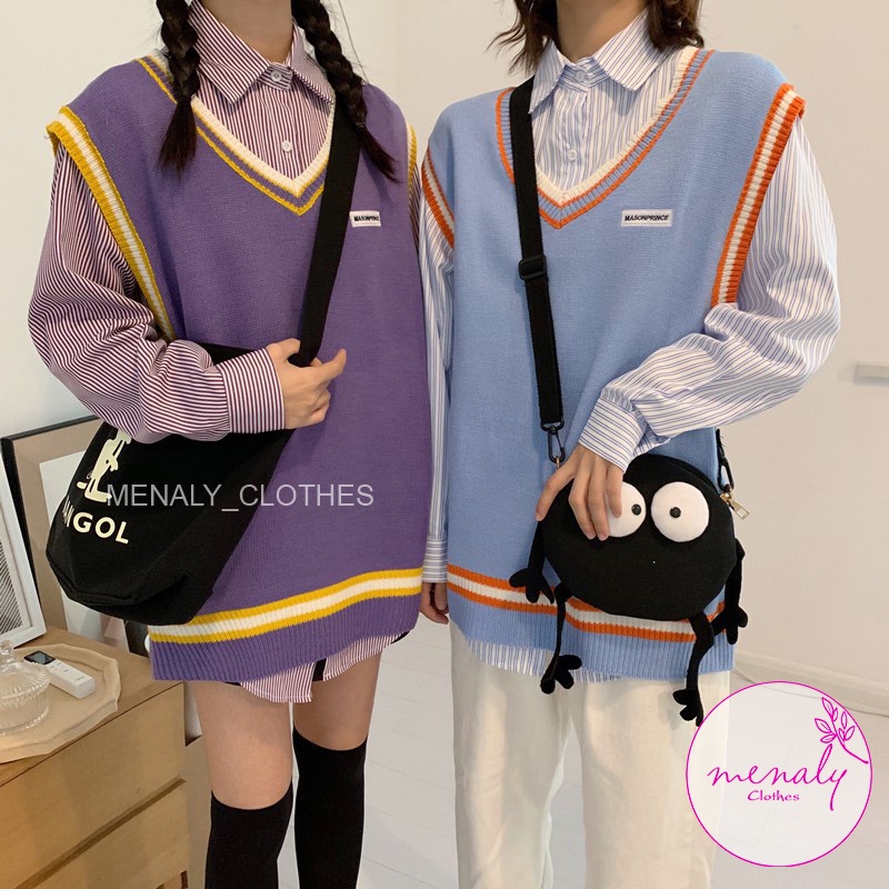 Áo len gile ulzzang unisex AH039, mẫu áo gile hàn quốc dáng dài rộng năng động trẻ trung, dễ kết hợp