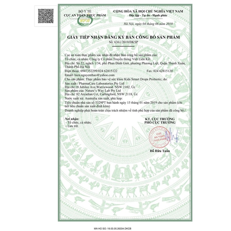 FULL BILL BAY AIR- MEN VI SINH NATURE'S WAY KIDS SMART DROPS PROBIOTIC 20ML