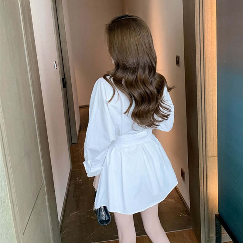 Đầm IELGY cổ polo thắt eo phong cách Hàn Quốc cho nữ