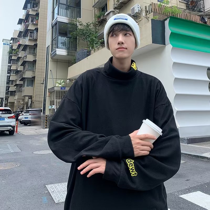 Áo Thun Nam Tay Dài Cổ Cao In Hình Mặt Cười Thời Trang Hàn Quốc