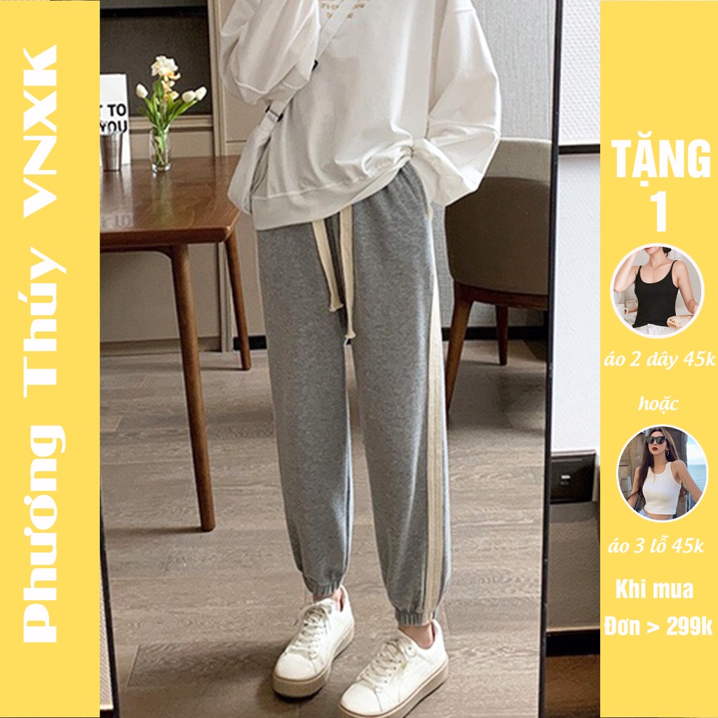 Quần jogger nữ TPHƯƠNG THÚY VNXK cao cấp - quần jogger chất nỉ nhung dày dặn 2 viền sọc hàng Quảng Châu