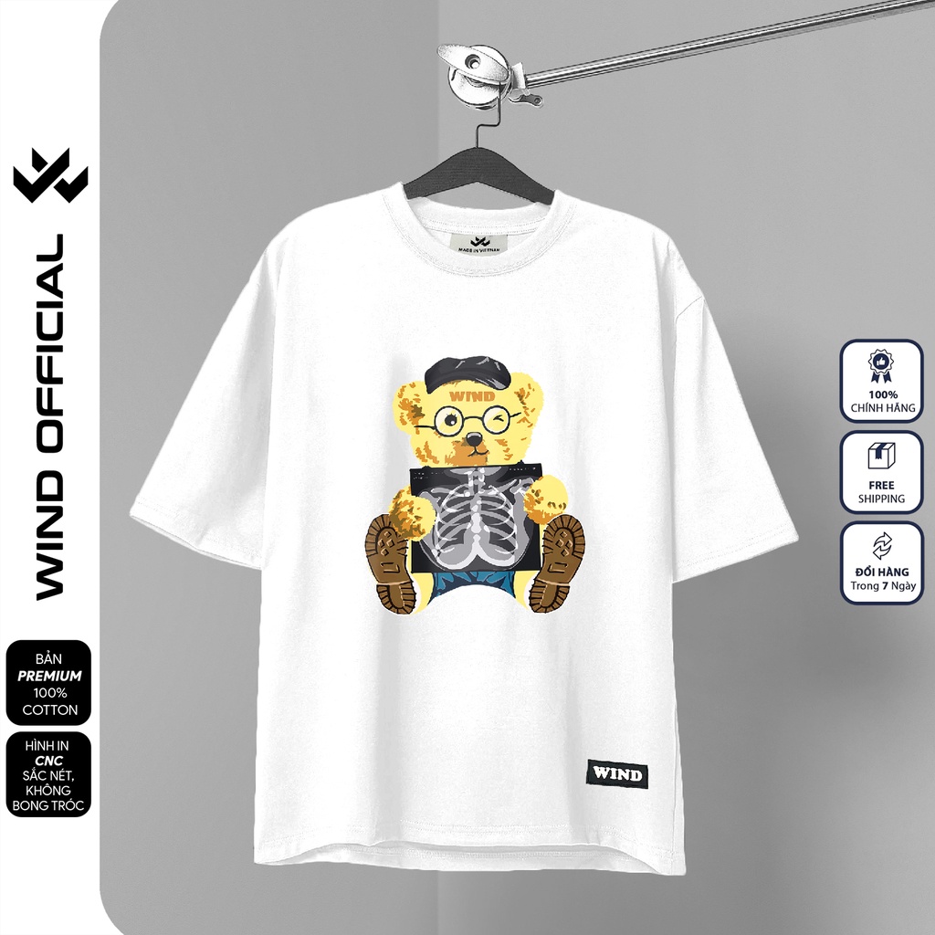 Áo thun tay lỡ form rộng WIND phông unisex 65% Cotton Gấu Vàng nam nữ oversize ulzzang