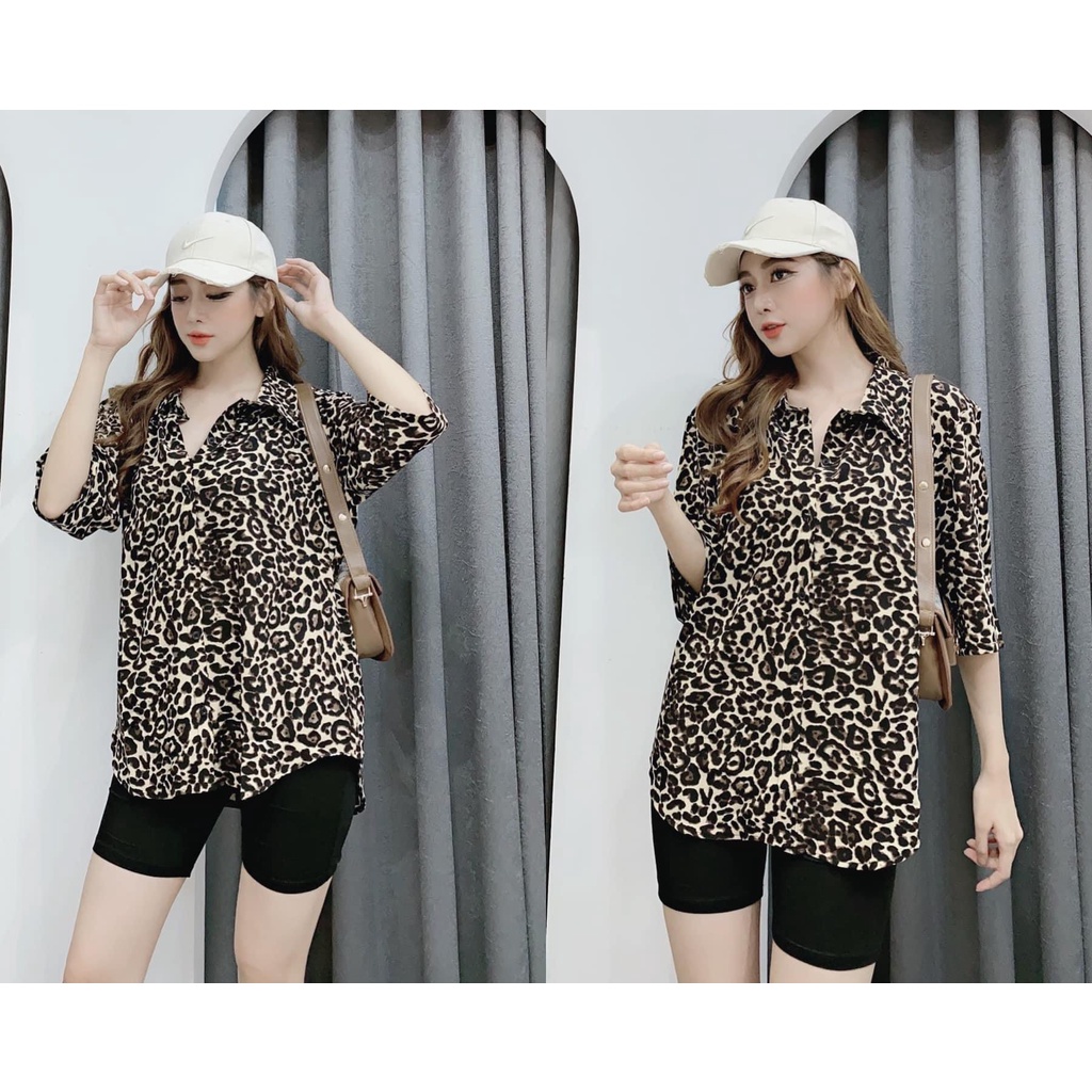 Set áo sơ mi quần ngố tay lỡ fom thụng họa tiết hot, vằn, beo, rằn ri