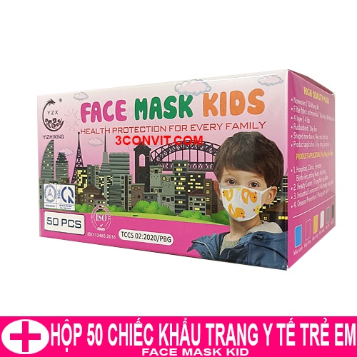 Hộp 50 chiếc khẩu trang y tế 4 lớp trẻ em