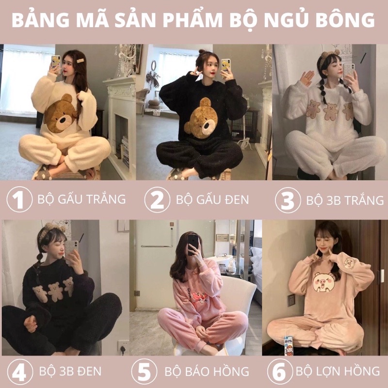 Bộ lông hàng Qc mặc nhà dài tay thu đông, bộ ngủ hình heo, gấu, báo...