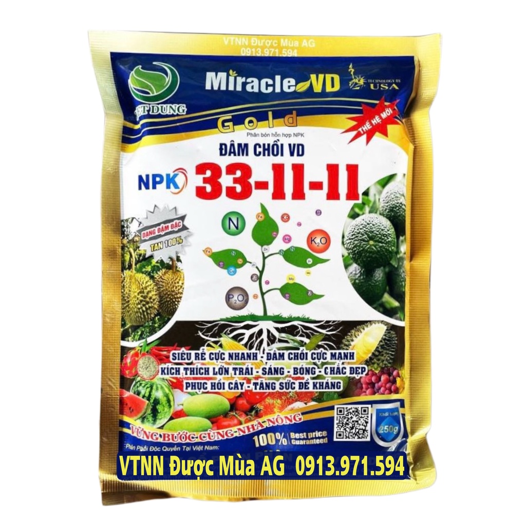 Phân Bón Lá NPK 33-11-11  - ĐÂM CHỒI - Phục Hồi Rễ Hư Tổn, Ra Rễ Nhanh, Đẻ Nhánh Mạnh, Lá Dày Xanh - VTNN Được Mùa