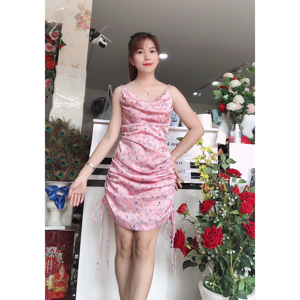 Đầm lụa hoa 2 dây cổ đổ cao cấp ❤️FREESHIP❤️đầm thiết kế ôm body nhiều màu chất siêu mát