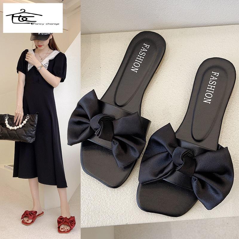 Dép Sandal Đế Bằng Đính Nơ Phong Cách Hàn Quốc Thời Trang Mùa Hè Xinh Xắn