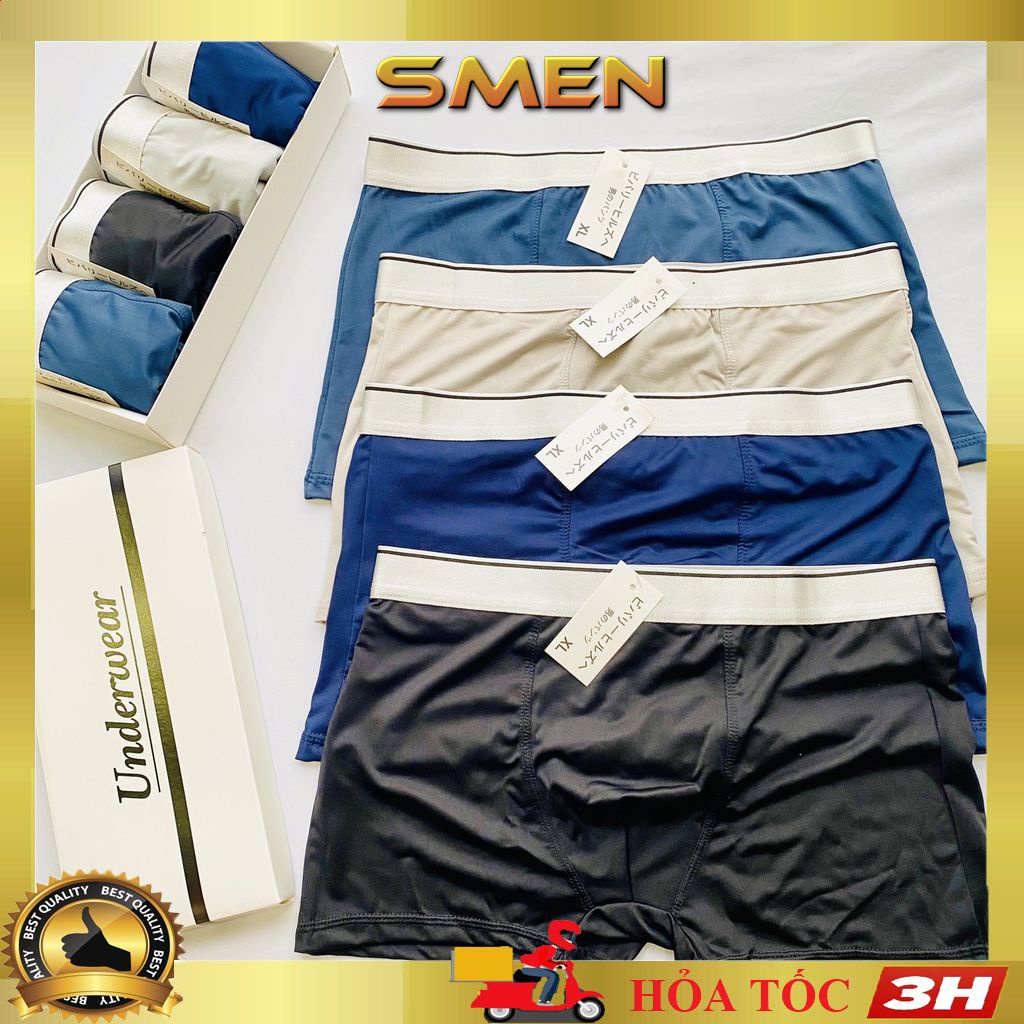 Quần lót nam boxer thun lạnh, quần sịp nam thun lạnh co giãn, thông thoáng, hút mồ hôi khử mùi hôi SDN01(Che tên) SMEN