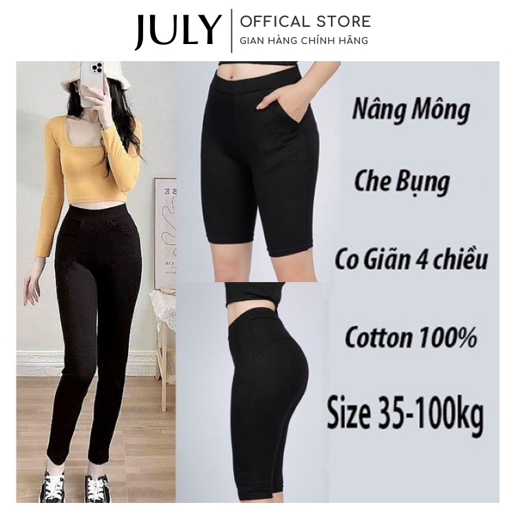 Quần legging nữ July lửng ngố đùi dài vải thun nâng mông cạp cao ôm bó tập gym yoga bigsize