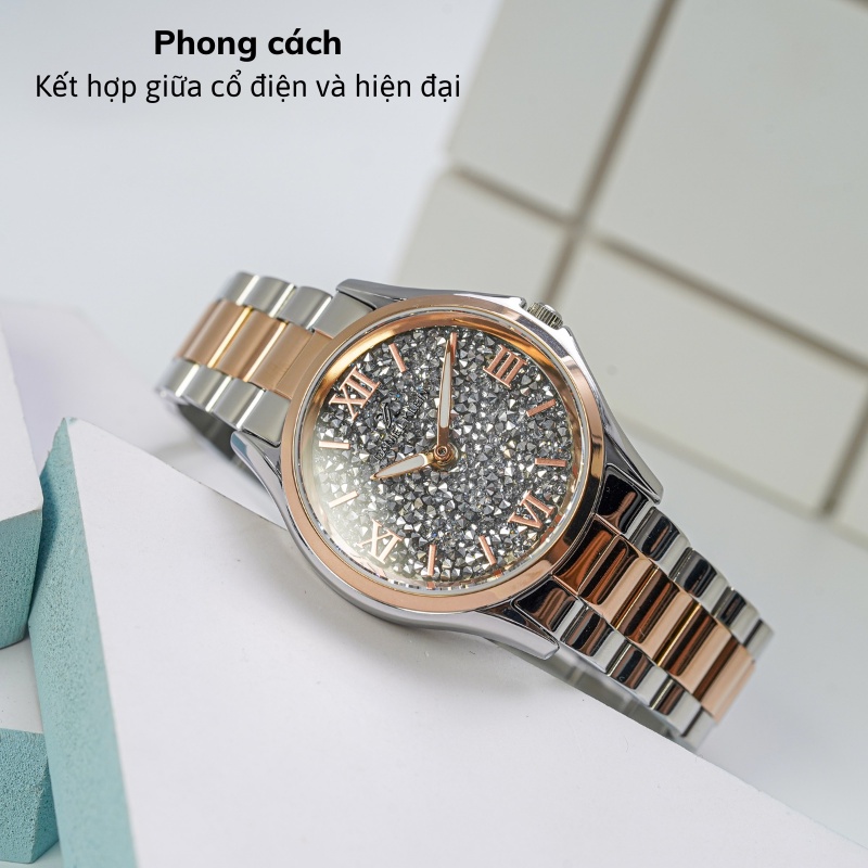 Đồng hồ nữ Daniel Klein Watch DK.1.12528 mặt nhỏ đính đá, kính cứng chống xước, chống nước, dây thép đeo tay cao cấp