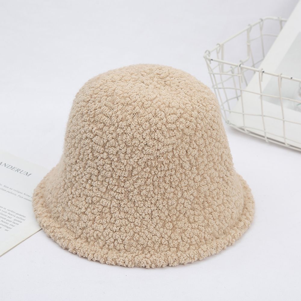 Mũ bucket vải len lông cừu màu trơn đơn giản thời trang Hàn Quốc cho nữ