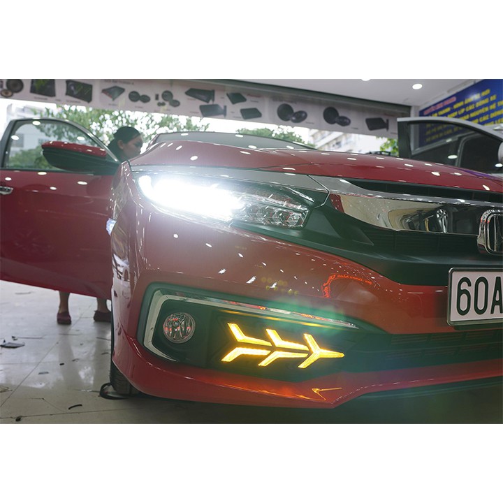 Độ Đèn Led Cản Trước Có Đèn Hình Xương Cá Dành Cho Xe Honda Civic RS 2017-2020