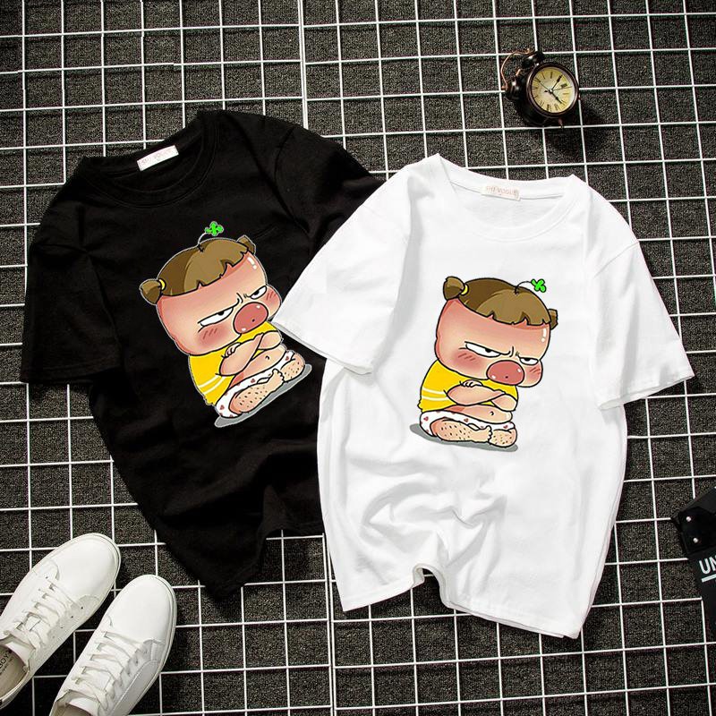 Áo thun unisex form rộng hoạt hình dễ thương vải dày mịn 2019T1427