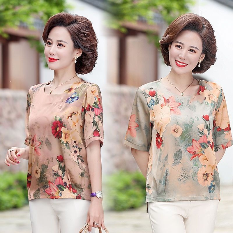 Áo Thun Tay Ngắn Dáng Rộng In Họa Tiết Độc Đáo Thời Trang Mùa Hè Cho Nữ Trung Niên