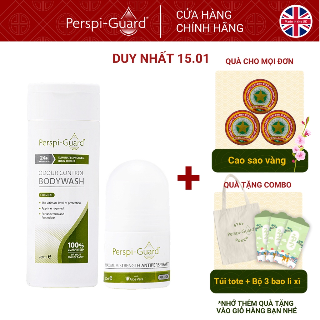 Combo ngăn mồ hôi Perspi-Guard sữa tắm 200ml + lăn khử mùi 30ml