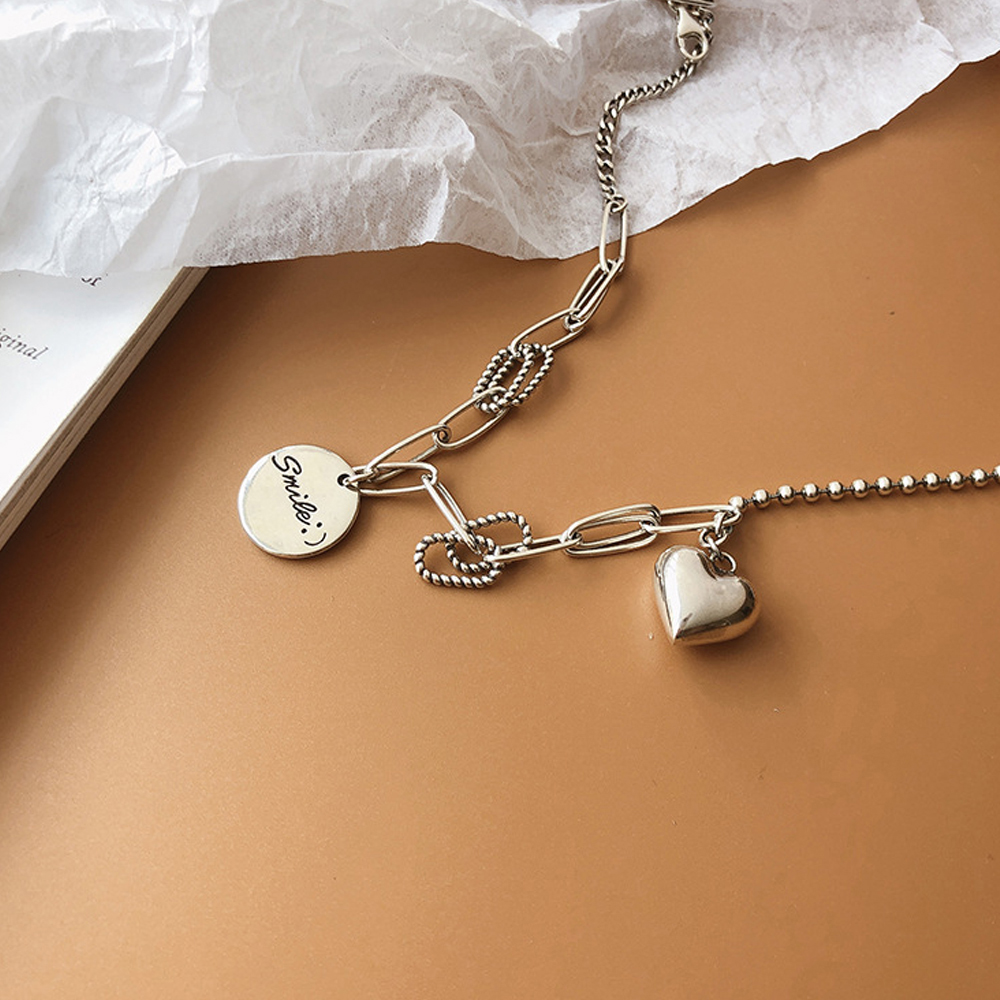 vòng cổ Hợp Kim Mặt Hình Trái Tim Khắc Chữ S925 Thời Trang Cho Nữ