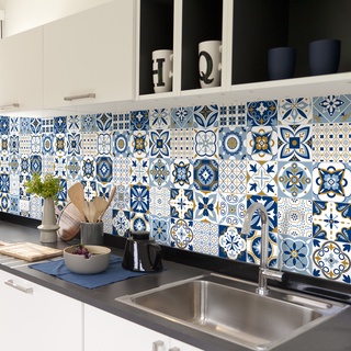 Set 32 ô decal gạch bông dán tường, dán bếp