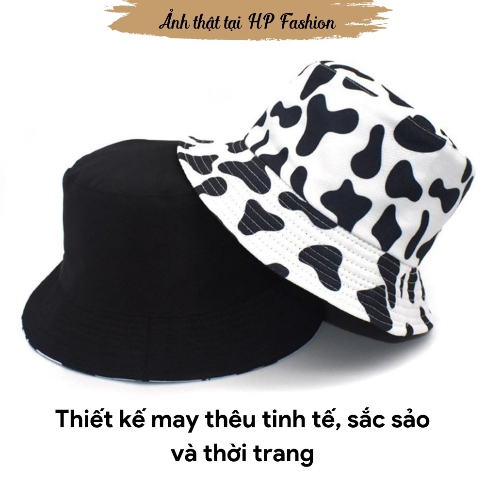 Nón vành tròn 2 mặt hoạ tiết trắng đen phong cách Ulzzang form unisex nam nữ - BK01