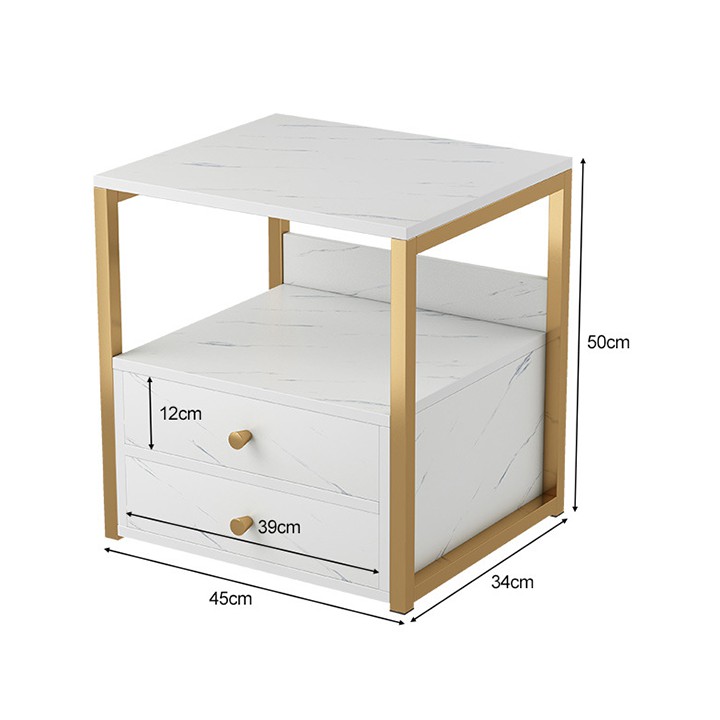 Tab đầu giường hiện đại, gỗ công nghiệp MDF phủ Melamin cao cấp thiết kế 3 tầng 2 ngăn kéo khung kim loại mạ màu PUK012