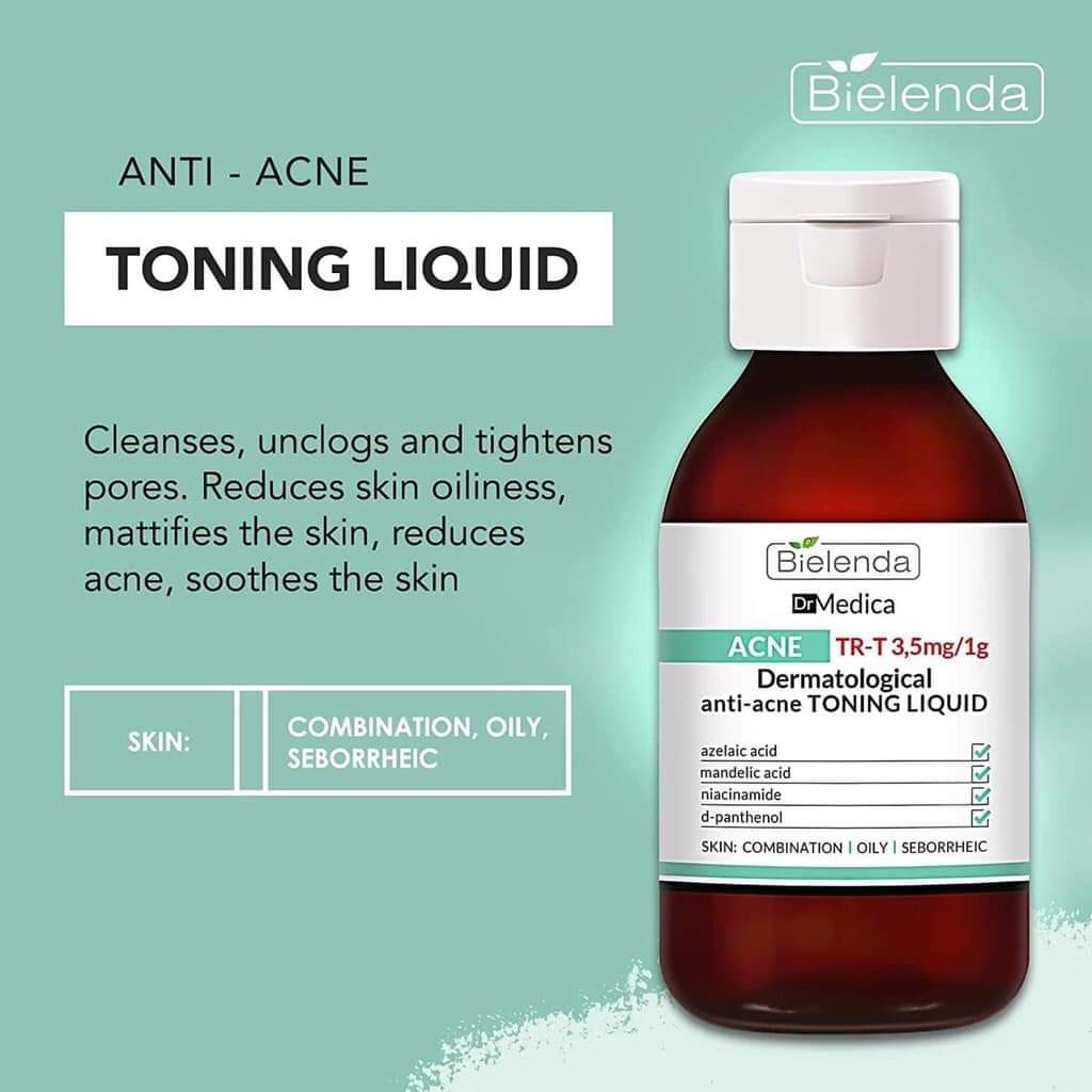 Toner Bielenda Dr Medica Anti-acne Dermatological Toning Liquid làm sạch sâu &amp; dịu da, giảm mụn, kiềm dầu nhờn