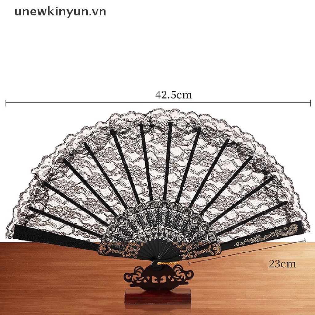 Quạt gấp vải ren in họa tiết nghệ thuật phong cách Trung Quốc vintage dùng làm phụ kiện trang trí