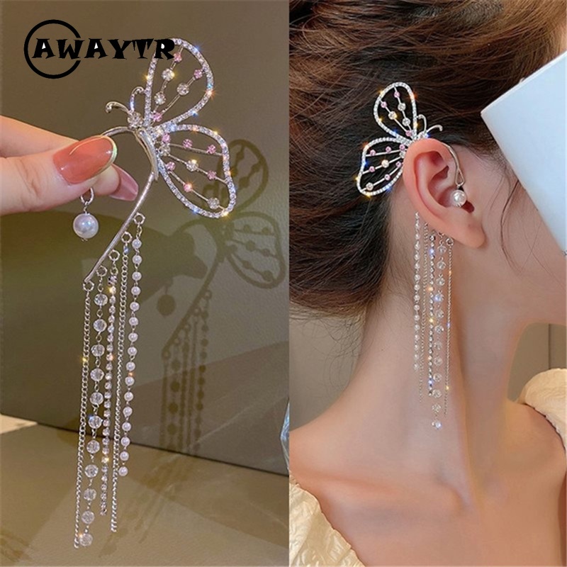 Khuyên Tai Hình Bướm Đính Ngọc Trai Phong Cách Hàn Quốc Thời Trang