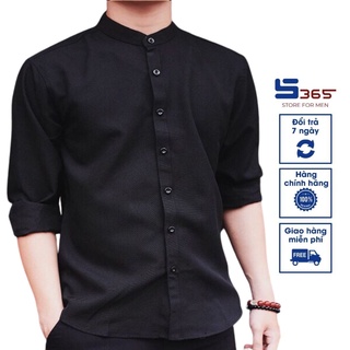 Áo sơ mi nam đẹp CỔ TÀU, dáng ôm (màu đen) - SMT