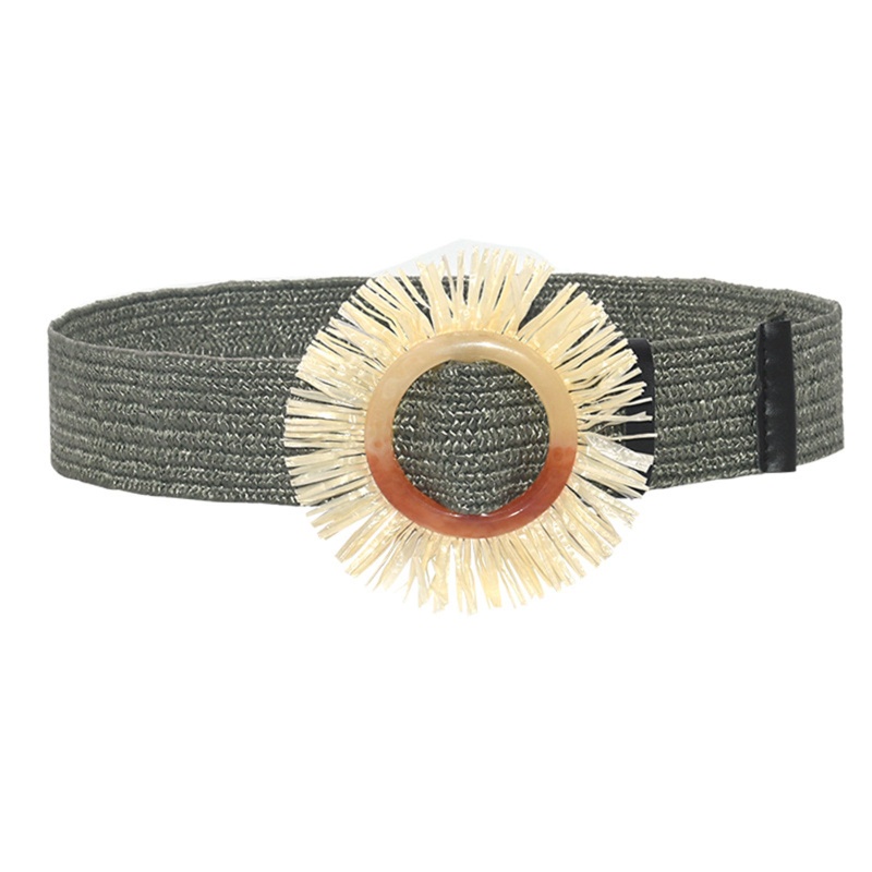 Thắt Lưng Đan Rơm Bản Rộng Khóa Hình Hoa Phong Cách Bohemian Cổ Điển Tùy Chỉnh Thời Trang Cho Nữ