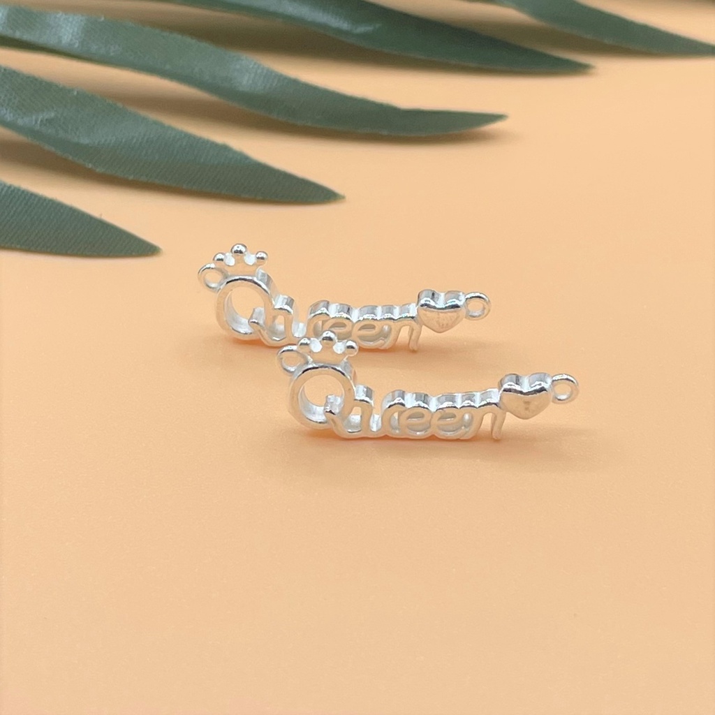 Charm 2 móc treo chữ Queen và trái tim - Charm Bạc 925 - Mã CB781