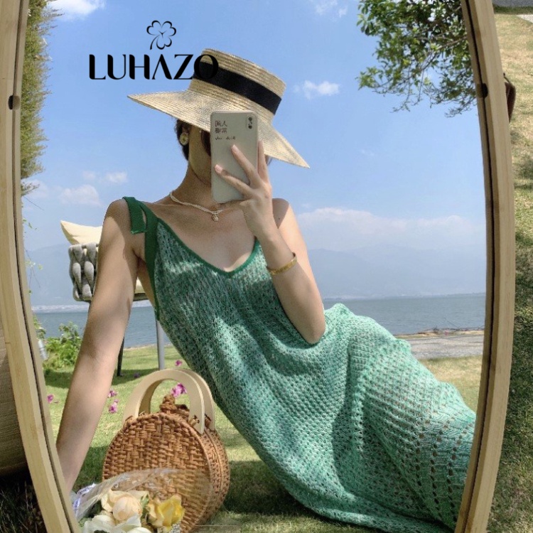 Váy đầm đi biển lưới ren LUHAZO maxi buộc 2 dây dáng dài hở lưng bikini phong cách kiểu hàn quốc suông xuông mẫu 2022 DK