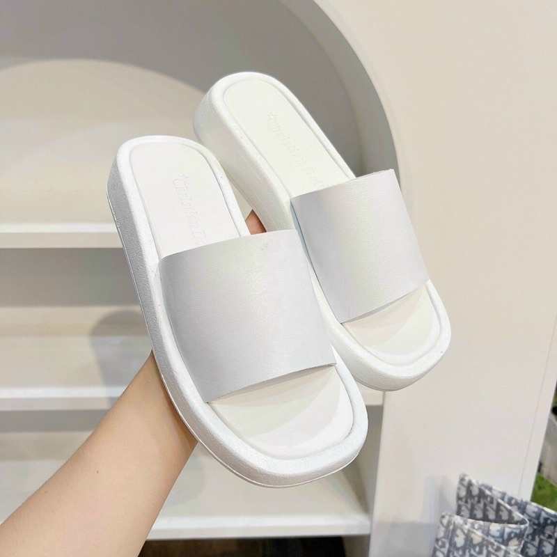 Dép bánh mì quai bản da lì đế bằng 2cm