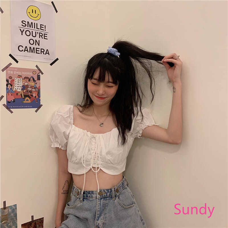 Áo croptop tay phồng cổ vuông thời trang mùa hè gợi cảm cho nữ | BigBuy360 - bigbuy360.vn