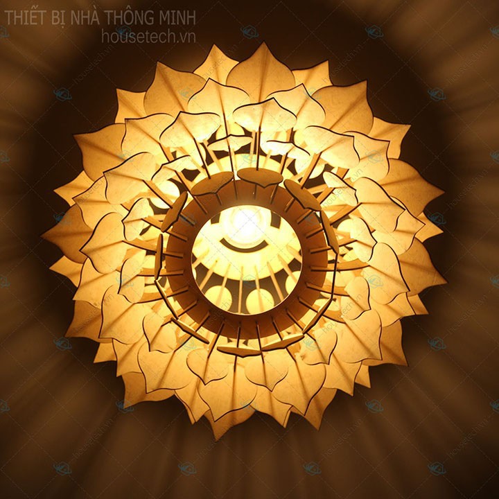 Đèn gỗ hoa sen tròn DG001 - Đèn gỗ thả trần trang trí nhà cửa, quán cafe, nhà hàng