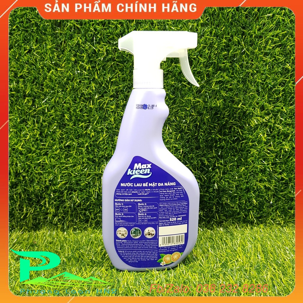 Nước lau bề mặt đa năng MaxKleen diệt khuẩn, ngăn ngừa vi khuẩn - chai xịt 520ml