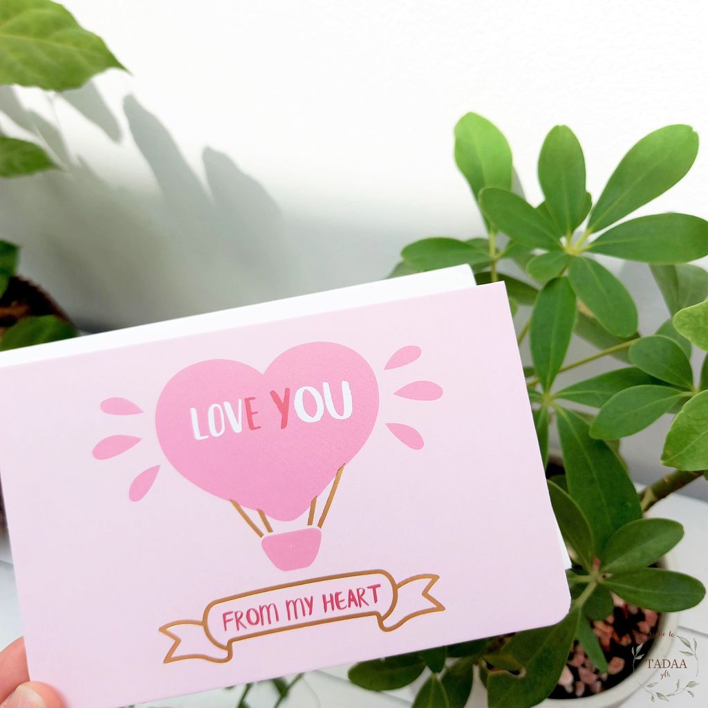 Thiệp trái tim hồng cute, thiệp Valentine ghi lời chúc, cảm ơn phong cách đơn giản dễ thương