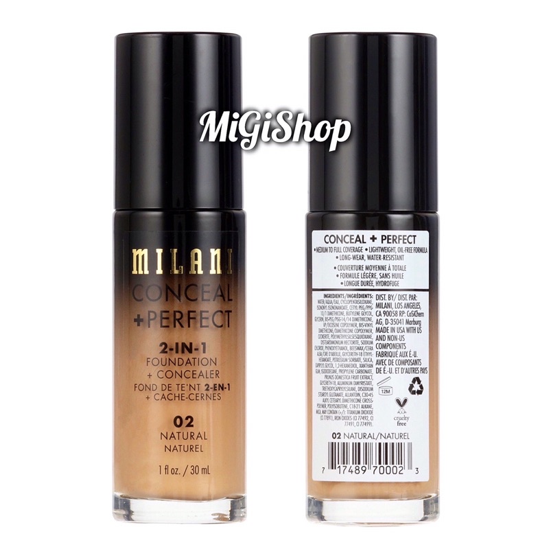 Kem Nền Che Khuyết Điểm MILANI 2 In 1 Foundation + Concealer 30ml