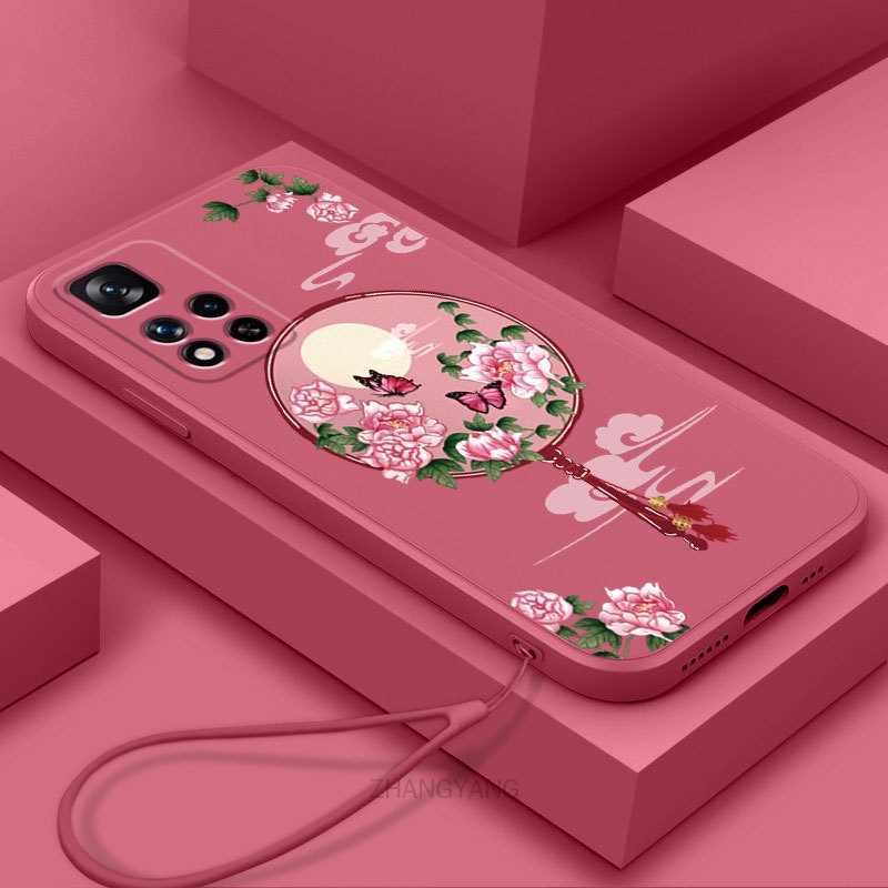 Ốp Điện Thoại Silicon Mềm Họa Tiết Hoa Mẫu Đơn Có Dây Đeo Cho Redmi 10
