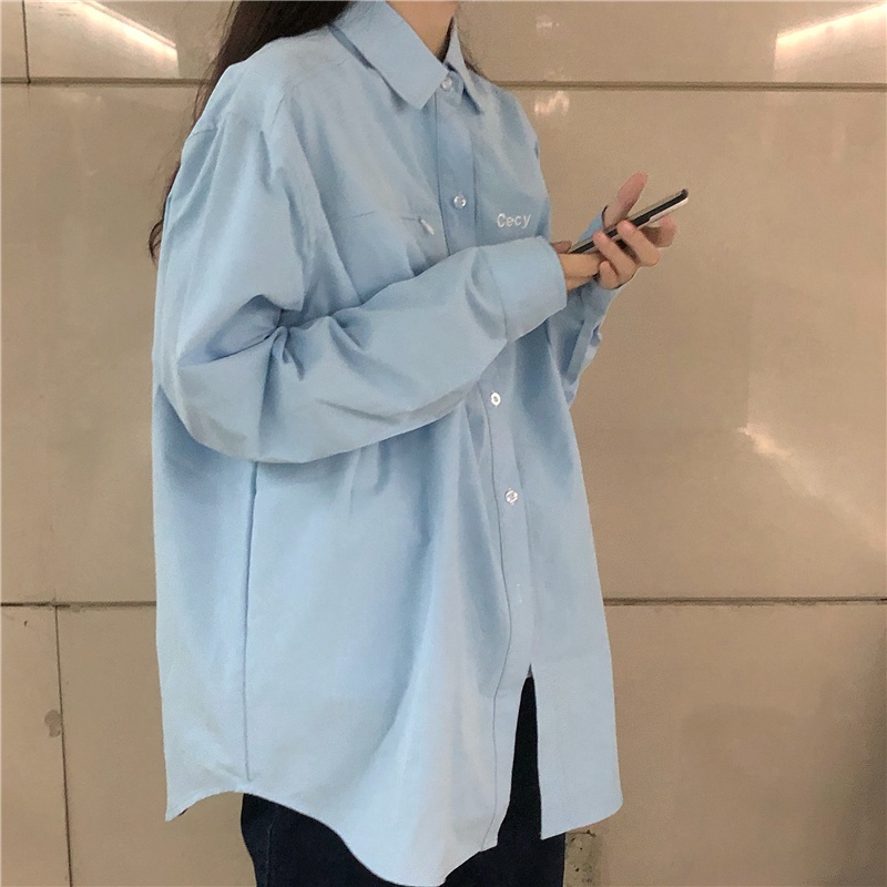 Áo sơ mi dáng rộng phong cách thời trang Hàn Quốc cho nữ