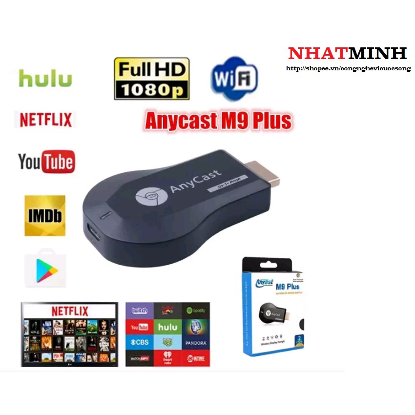 HDMI không dây từ iPhone, iPad ra tivi, máy chiếu Anycast M9 Plus - ram 128Mb (Đen)