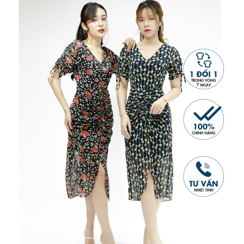 Đầm ôm cổ tim, rút vải tay và eo Emspo DM4042