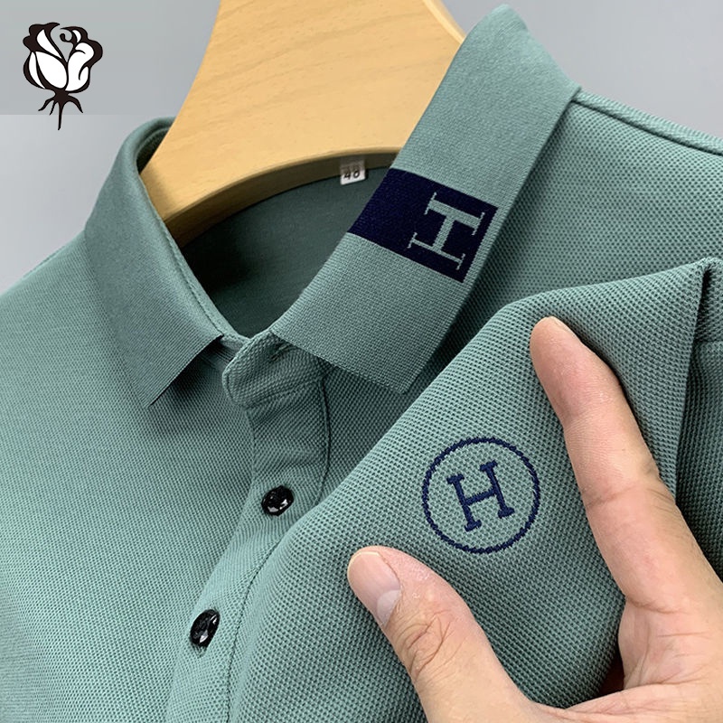 [5 Màu] Vận chuyển nhanh Áo thun nam Thêu dài tay Áo thun cotton ve áo Polo Thanh niên Hàng đầu giản dị | BigBuy360 - bigbuy360.vn