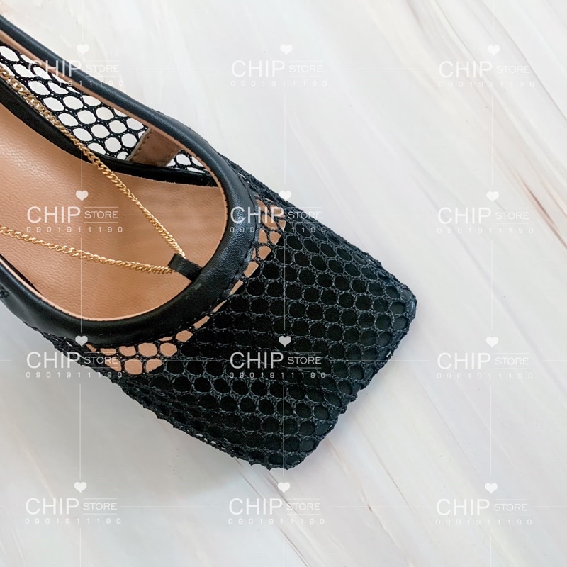 GIÀY CAO GÓT MŨI VUÔNG PHỐI LƯỚI
