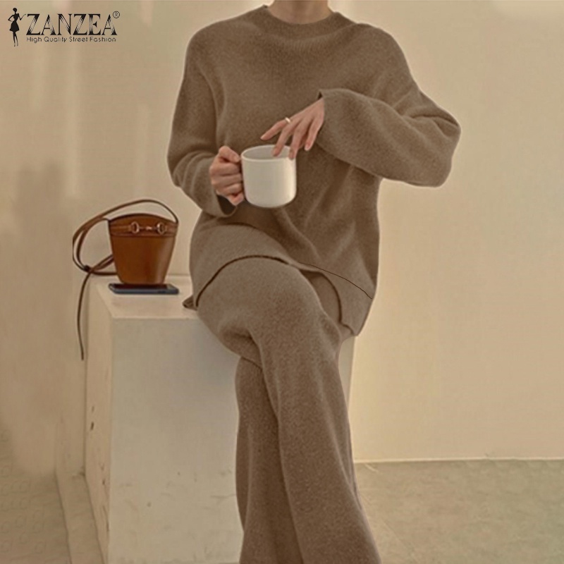 Set đồ Zanzea gồm áo cổ tròn dài tay + quần dài thời trang cho nữ