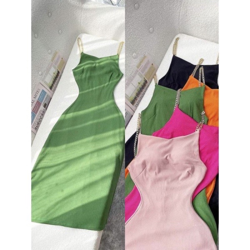 Đầm Hai Dây Xích Thun Gân Xịn - Có Mút Ngực - Form Xòe Nhẹ - Dáng Dài Maxi Ôm Body Sexy - Thiết Kế Đơn Giản Sang Chảnh