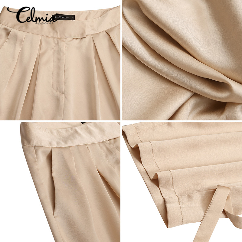 CELMIA Quần Dài Nữ Lưng Cao Ống Rộng Màu Trơn Thời Trang | BigBuy360 - bigbuy360.vn